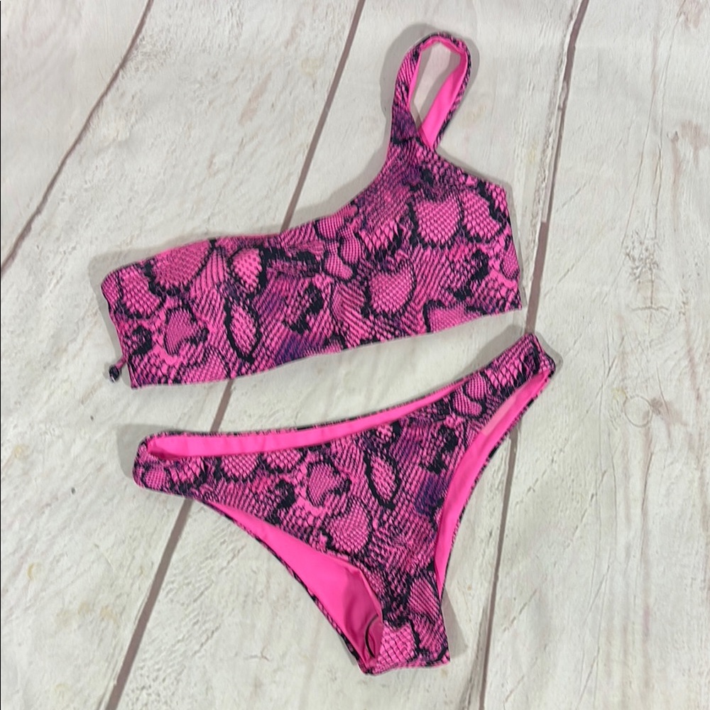 SHEIN Vibrant Pink Snake Print Bikini Size S
